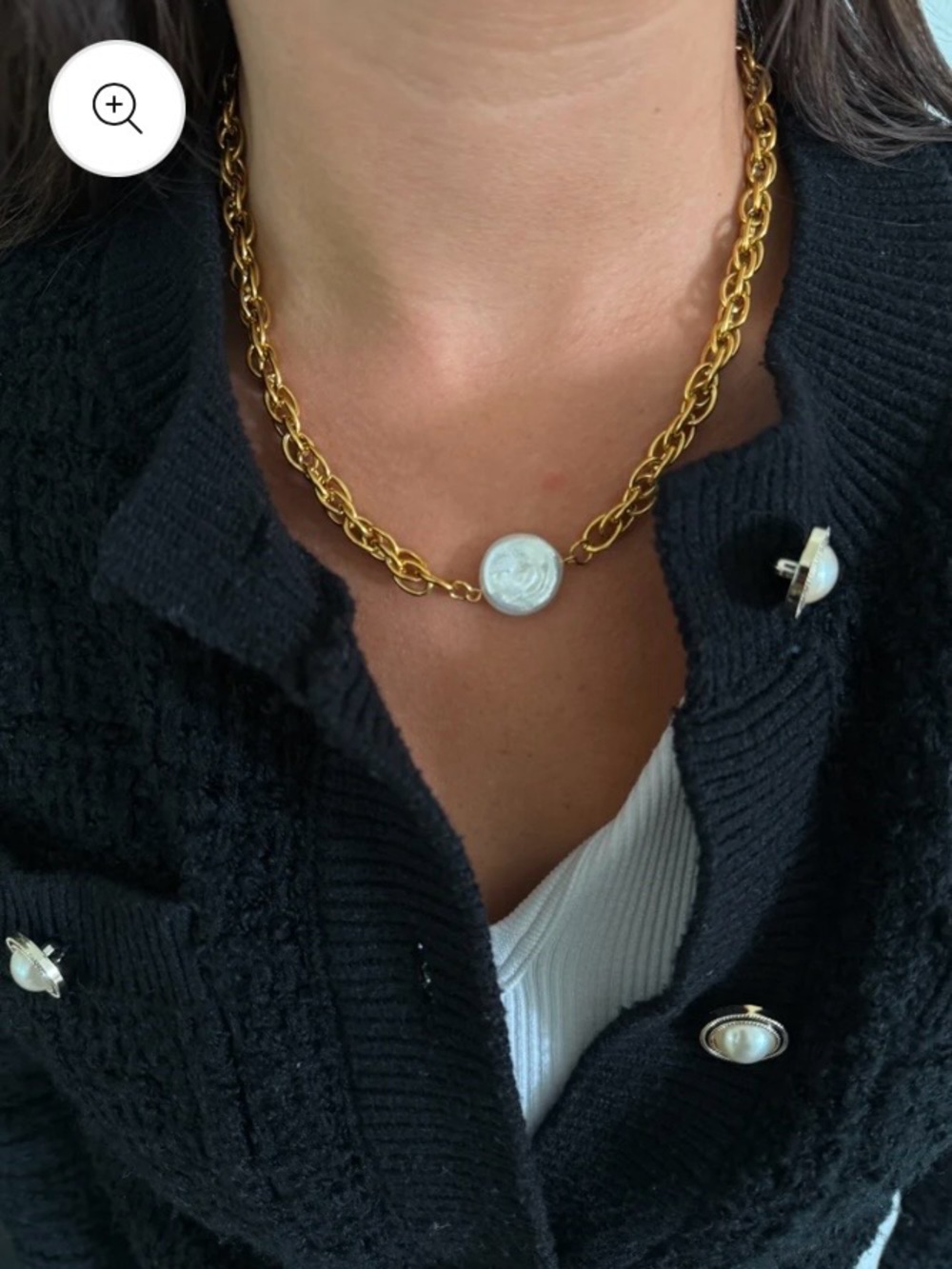 Gold Chain Necklace with Pearl Medallion